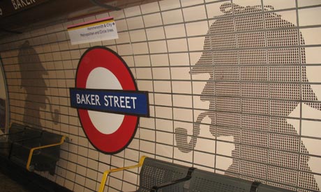 Sherlock Holmes image at Baker St tube, London Sherlock Holmes image at Baker St tube, London