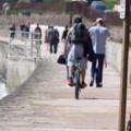 Ignorant cyclist - Dawlish Warren sea wall.